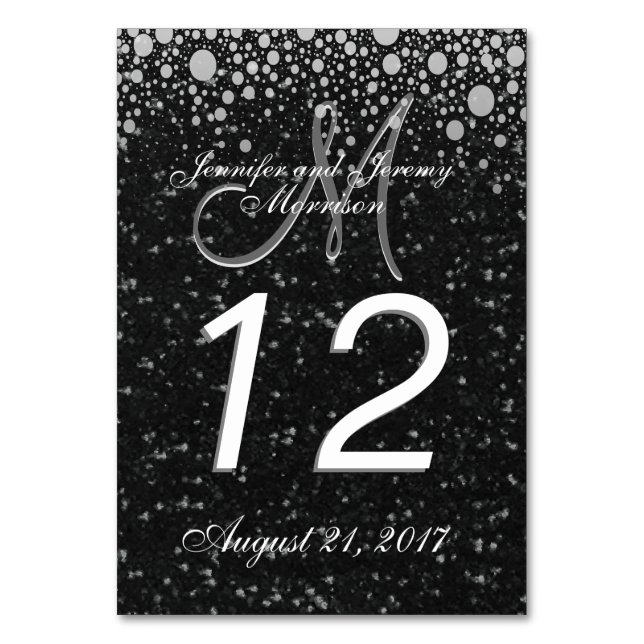 Glitter Confetti Monogram Table number (Front)