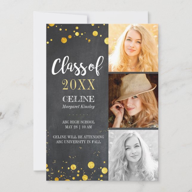 Glitter Confetti Multi Photo Graduation Invitation (Front)