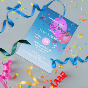 Glitter Confetti On Blue Pink Balloons Birthday Invitation
