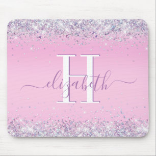 Glitter Confetti Pink Monogram Mouse Pad