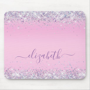 Glitter Confetti Pink Personalized Mouse Pad