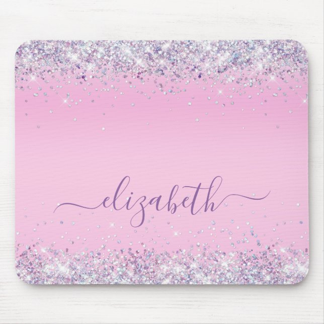 Glitter Confetti Pink Personalized Mouse Pad (Front)