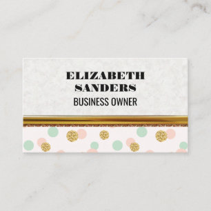 Glitter Confetti Polka Dot Gold Border Business Card