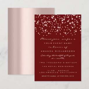 Glitter Confetti Rose Maroon  Bridal Sweet 16th Invitation