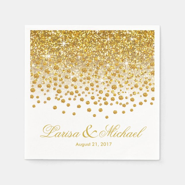 Glitter Confetti Shower | gold white Napkin (Front)