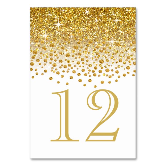Glitter Confetti Shower Table Numbers | gold white (Front)