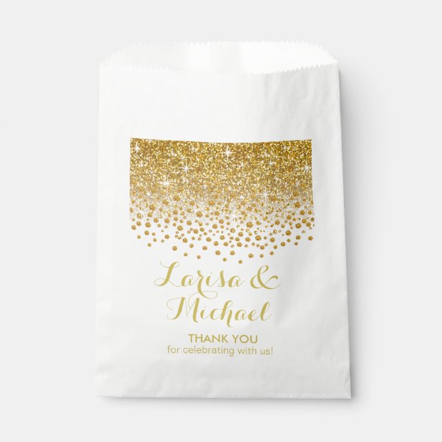 Glitter Confetti Shower Wedding Party gold white Favour Bag (Front)