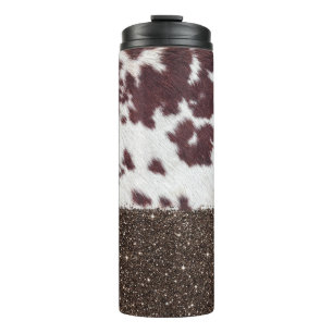 Glitter Cow Print Pattern Thermal Tumbler
