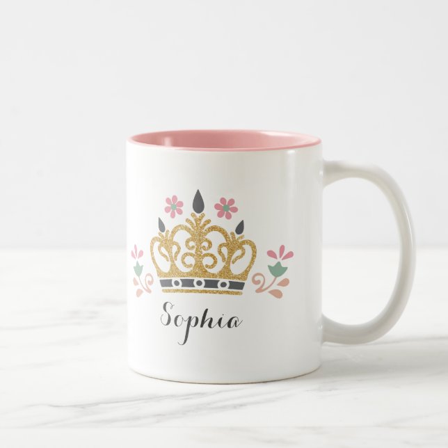 Glitter Crown Monogram Two-Tone Coffee Mug (Right)