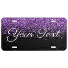 Glitter Custom Text License Plate Purple Black