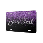 Glitter Custom Text License Plate Purple Black