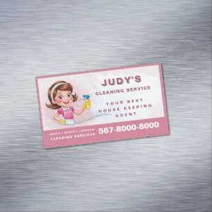 Glitter Cute Cleaning Lady QR code House Keeping Magnetic Business Card