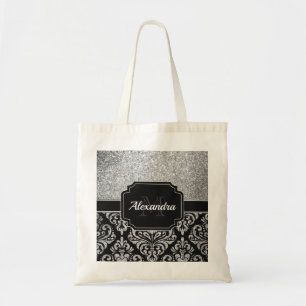 Glitter Damask Tote Bag