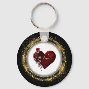 Glitter Diamond and Gold  Valentine Heart Keychain
