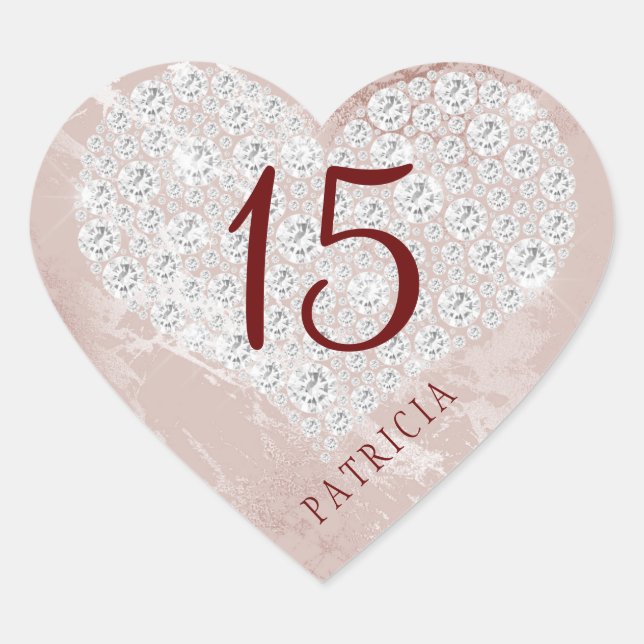 Glitter diamonds heart blush marble quinceanera heart sticker (Front)