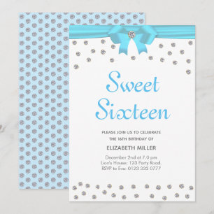 Glitter Diamonds Sweet Sixteen on White Invitation