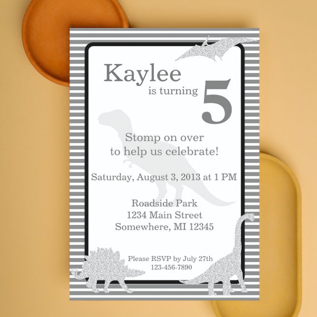 Glitter Dinosaur Trex Girl Birthday Invitation (Creator Uploaded)