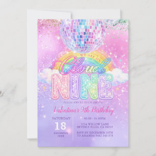 Glitter Disco Ball Pastel Cloud Nine Birthday Invitation