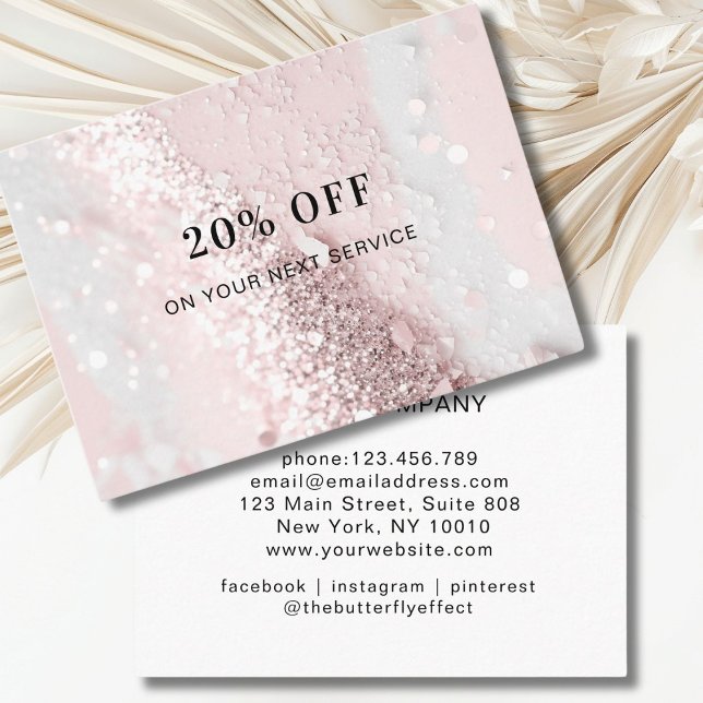Glitter  Discount Card (Pink Silver Glitter Discount Card, personalized.)