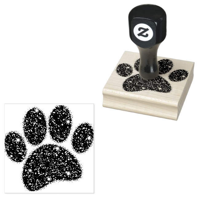 Glitter Dog Paw Print Rubber Stamp (Stamped)