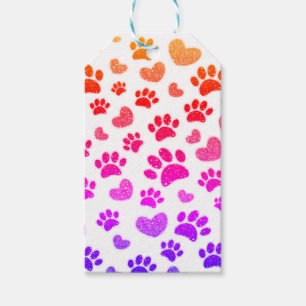 Glitter Dog Paw Prints And Hearts Pet Gift Tags