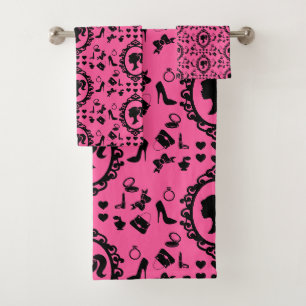 Glitter Doll Birthday Pink Glam Fashion Bath Towel Set