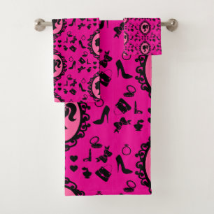Glitter Doll Birthday Pink Glam Fashion Bath Towel Set