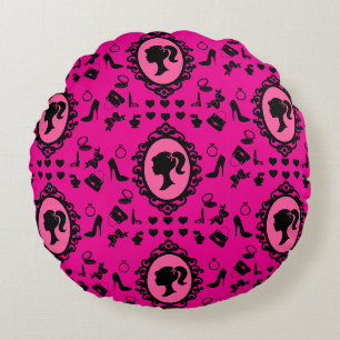 Glitter Doll Birthday Pink Glam Fashion Round Pillow