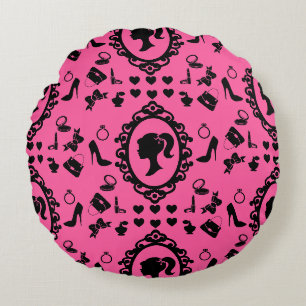 Glitter Doll Birthday Pink Glam Fashion Round Pillow