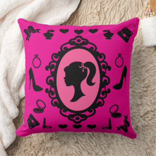 Glitter Doll Birthday Pink Glam Fashion Throw Pillow