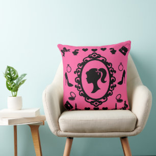 Glitter Doll Birthday Pink Glam Fashion Throw Pillow