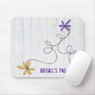 Glitter Doodle Daisies Wood Mouse Pad
