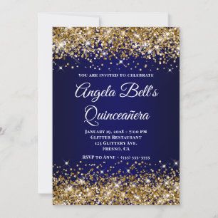 Glitter Doré Invitation Quinceanera Bleu Nuit Ombr