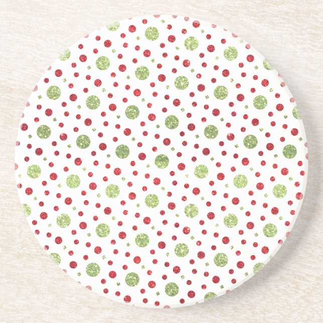 Glitter Dots in Christmas Red and Green Glitter Coaster (Front)