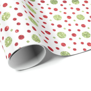 Glitter Dots in Christmas Red and Green Glitter Wrapping Paper