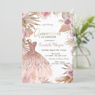 Glitter Dress Boho Flowers Quinceañera Invitation