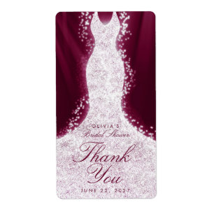 Glitter Dress Burgundy Thank You Custom Wine Label