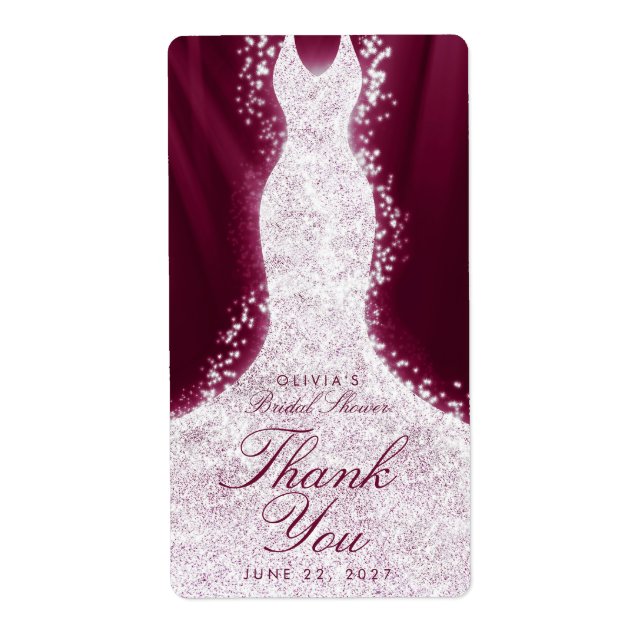 Glitter Dress Burgundy Thank You Custom Wine Label (Front)