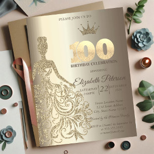 Glitter Dress, Diamonds Champagne 100th Birthday Invitation