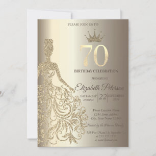 Glitter Dress, Diamonds Champagne 70th Birthday Invitation