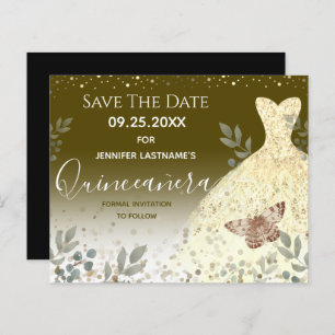 Glitter Dress Floral Quinceanera Save the Date