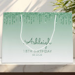 Glitter Drip 18th Birthday Green Large Gift Bag<br><div class="desc">This chic 18th birthday party gift bag features a sparkly green faux glitter drip border and green ombre background. Personalize it with her name in handwriting script,  along with her birthday and date below.</div>