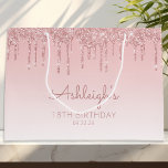 Glitter Drip 18th Birthday Pink Large Gift Bag<br><div class="desc">This chic 18th birthday party gift bag features a sparkly pink faux glitter drip border and pink ombre background. Personalize it with her name in handwriting script,  along with her birthday and date below.</div>
