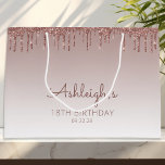 Glitter Drip 18th Birthday Rose Gold Large Gift Bag<br><div class="desc">This chic 18th birthday party gift bag features a sparkly rose gold faux glitter drip border and rose gold ombre background. Personalize it with her name in handwriting script,  along with her birthday and date below.</div>
