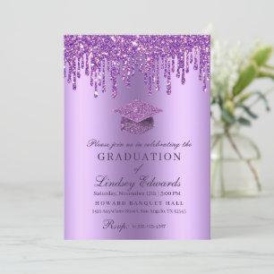 Glitter Drip Purple Graduation Invitation
