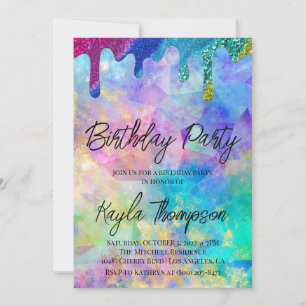 Glitter Drip Rainbow Birthday Party Invitation