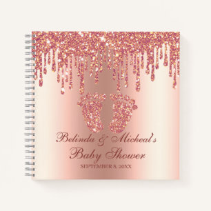 Glitter Drip Rose Gold Feet Baby Shower Guestbook Notebook