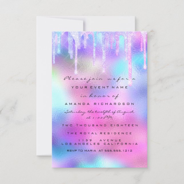 Glitter Drip Silver Unicorn  Bridal Girl 16th 15th Invitation (Front)