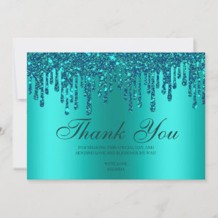 Glitter Drip Teal Green Baby Feet Thank You Card