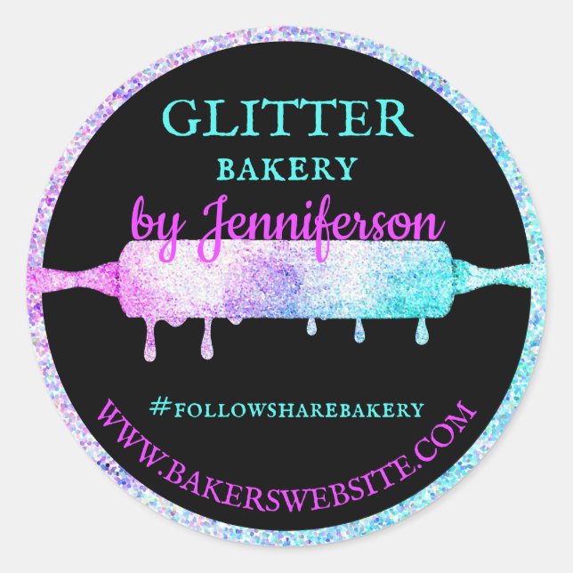 Glitter Dripping rolling pin Circle Gift Bakery Classic Round Sticker (Front)